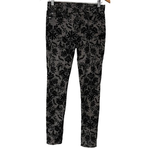 7 For All Mankind skinny in the floral flocked velvet dark denim jean. - Picture 3 of 6